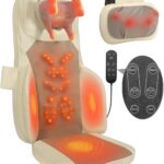 Shiatsu Massage Cushion with Heat for Neck and Back – 4D Kneading, Vibration and Dual-Neck Design, Adjustable Intensity and Height, Help with Muscle Stiffness, for Office Chair, Home, Beige