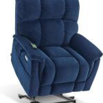 MCombo Large-Wide Dual Motor Power Lift Recliner Chair, Massage and Dual Heating for Elderly People, Infinite Position, Fabric R7166 (Navy Blue)
