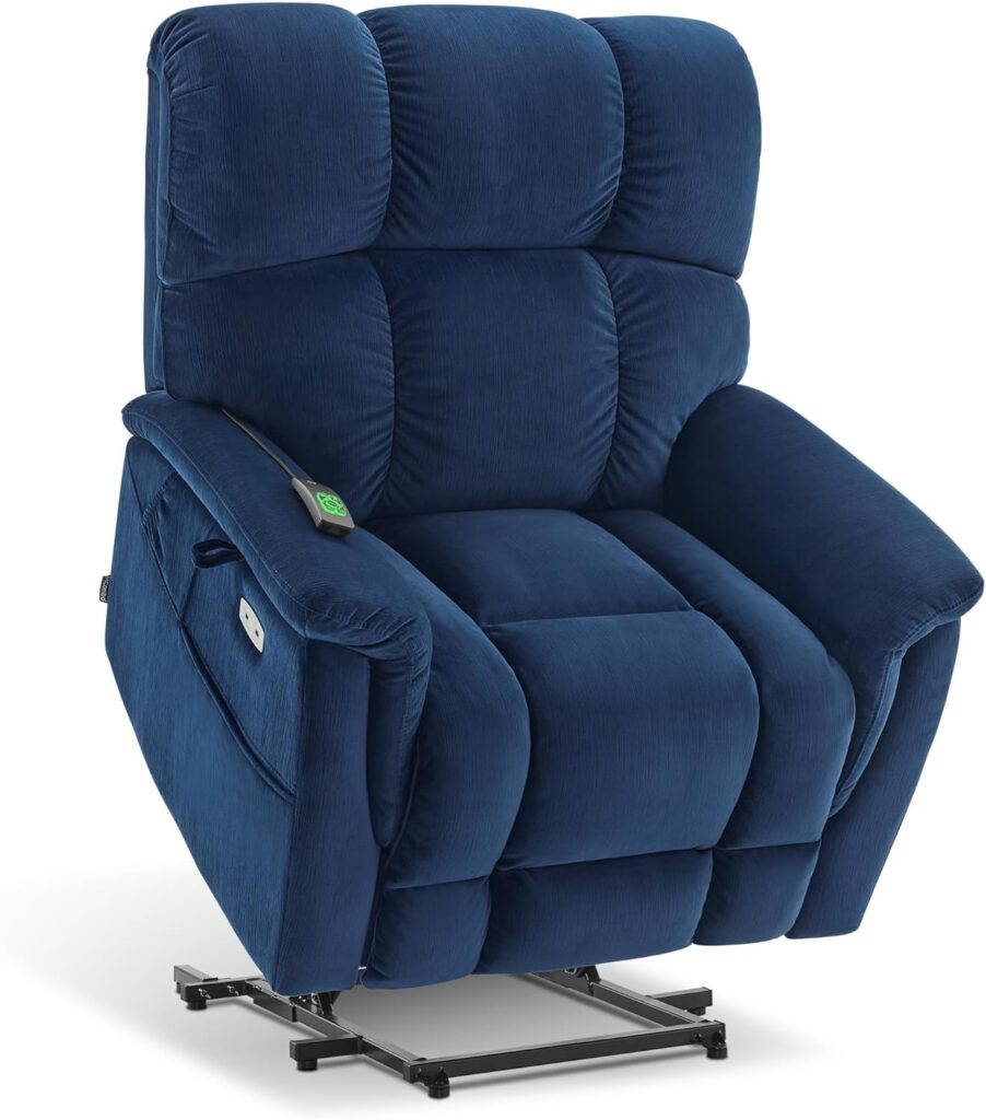 MCombo Large-Wide Dual Motor Power Lift Recliner Chair, Massage and Dual Heating for Elderly People, Infinite Position, Fabric R7166 (Navy Blue)