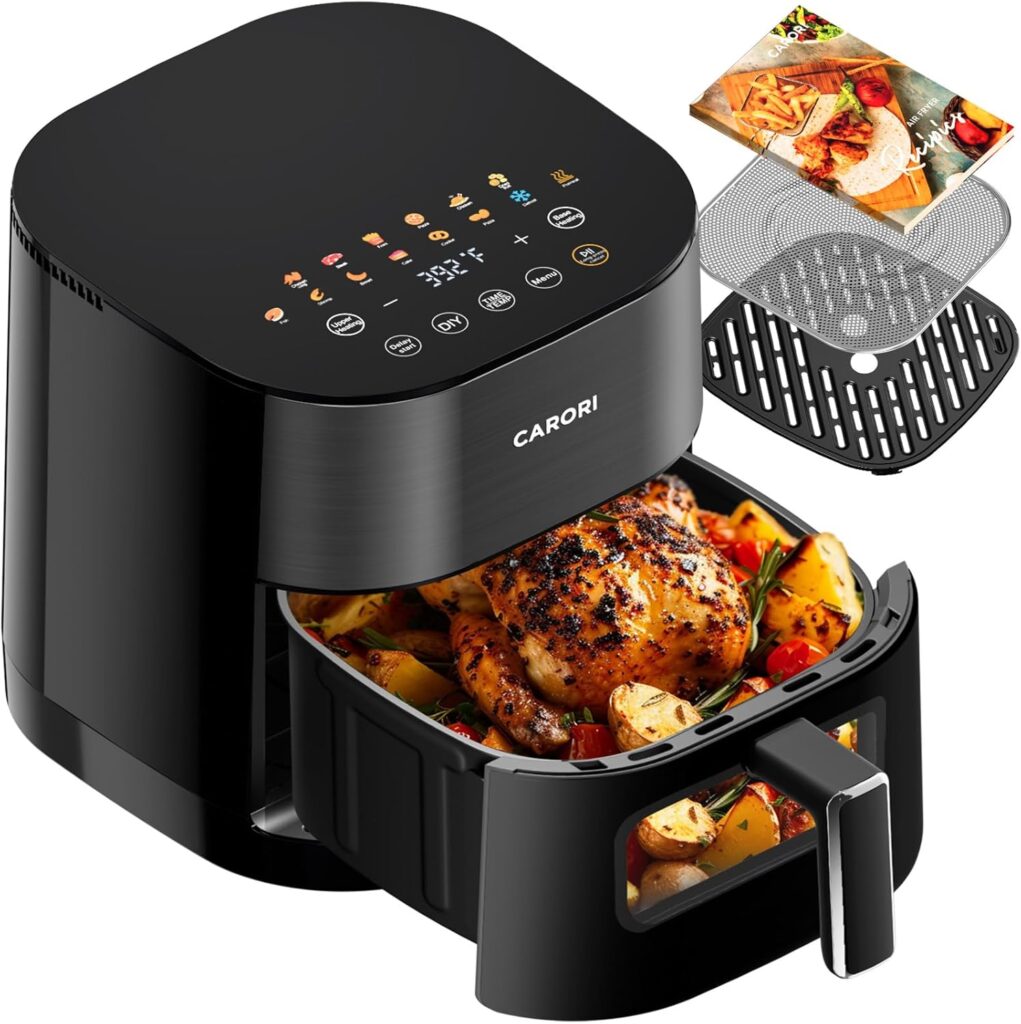Air Fryer 14-in-1 with Viewing Window, 6Qt Large Capacity, 392℉ Max Crisp, Airfryer No Filping Dual Heating, Bake, Roast, Dehydrate, Reheat, 1700W Fast Even Easy Meals, Nonstick Dishwasher Safe Basket