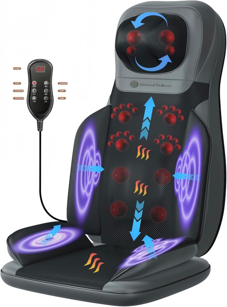 Shiatsu Massage Chair with Heat, Full Back Shiatsu & Rolling, Comfortable Massage Chair Pad for Stress Relief, Gift for her/him, Office and Home.Black, Free car Adapter Included