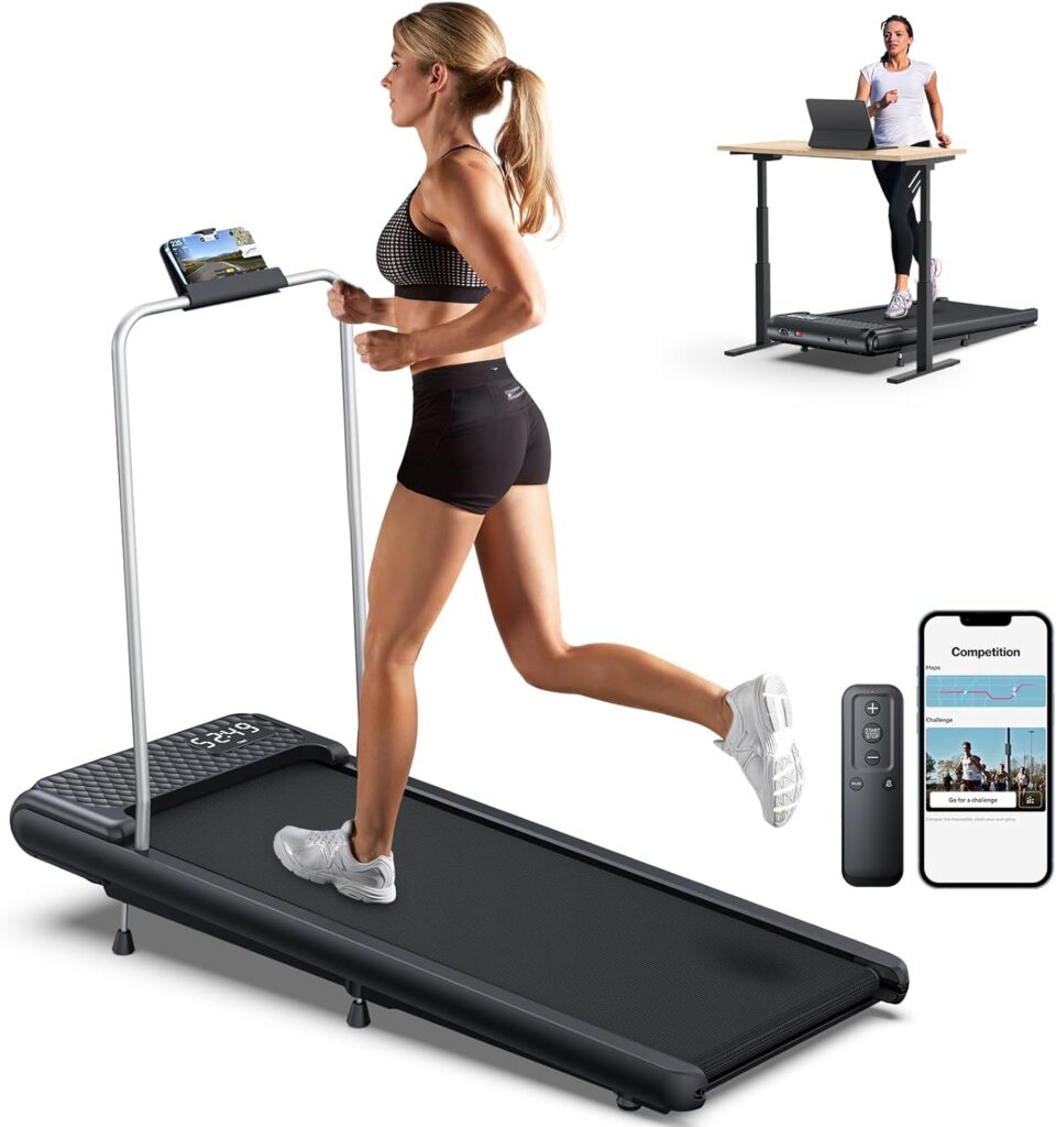 WELLFIT 10% Incline Walking Pads with Handle Bar for Home Office Apartment, Small Under Desk Treadmills with Hiking Climbing Mode for Efficient Fat-Burn, Works for APPs/Mute Remote, 360 LBS Capacity