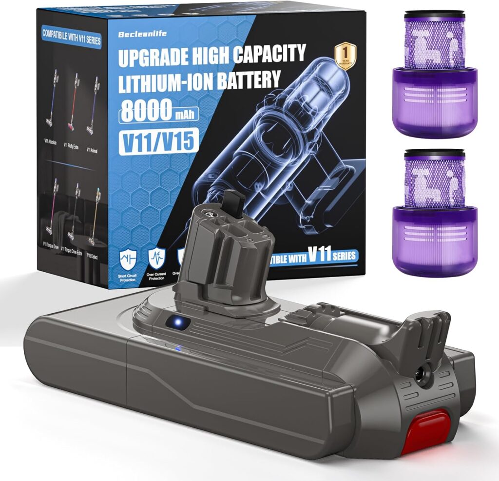 8000mAh V11 Battery Replacement Compatible with Dyson V15 Button Click in Installation Style Battery V11 Extra/Absolute/Animal/Outsize/V15/SV15/SV16 970425-01 Vacuum Cleaner (Not for Screw-in Models)