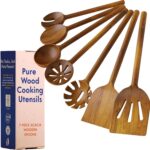 Non-Toxic Wooden Spoons for Cooking– 7-Piece Kitchen Utensils Set, Glue-Free & One-Piece Cooking Utensils, Natural Wooden Utensil Set with Plant-Based Finish, Free of Forever Chemicals