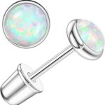 14K Gold Plated Threadless Flat Back Opal Stud Earrings Hypoallergenic Surgical Stainless Steel Earrings Studs for Women Girls 5mm Handmade Cartilage Helix Conch Multiple Piercing