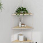 Corner Shelves Macrame 3 Tier, Boho Handmade Woven White Rope Beige Hanging Floating Shelf Decor Display Plant Racks Storage Organizer for Bedroom Bathroom Office Living Room