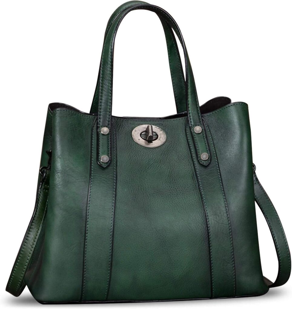 Genuine Leather Handbags for Women Satchel Purses Vintage Handmade Shoulder Bag Cowhide Top Handle Handbag Totes