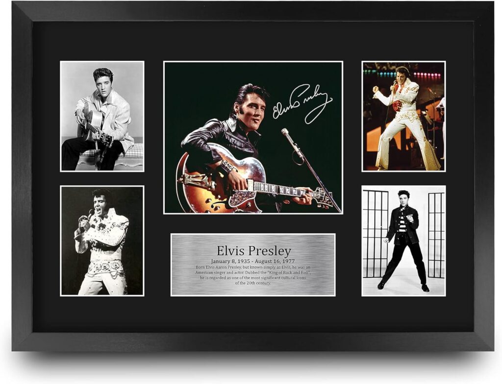 HWC Trading Elvis Presley Musician The King 16 x 12 inch (A3) Printed Gifts Signed Autograph Picture for Music Memorabilia Fans – 16″ x 12″ Framed