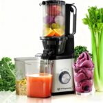 Cold press juicer machines，HYSapientia Electric masticating slow juicer for vegetable and fruit,Powerful Motor,Self Precut System,Easy to Clean,High Juice Yield,Juice & Fruit Purée Gelato Strainers