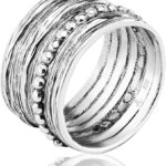 925 Sterling Silver Wide Ring Multi Texture and Beads, Oxidized, Vintage Look Stylish Hypoallergenic, Nickel and Lead-free, Artisan Handcrafted Designer Collection Made in Israel (Size 5-11)