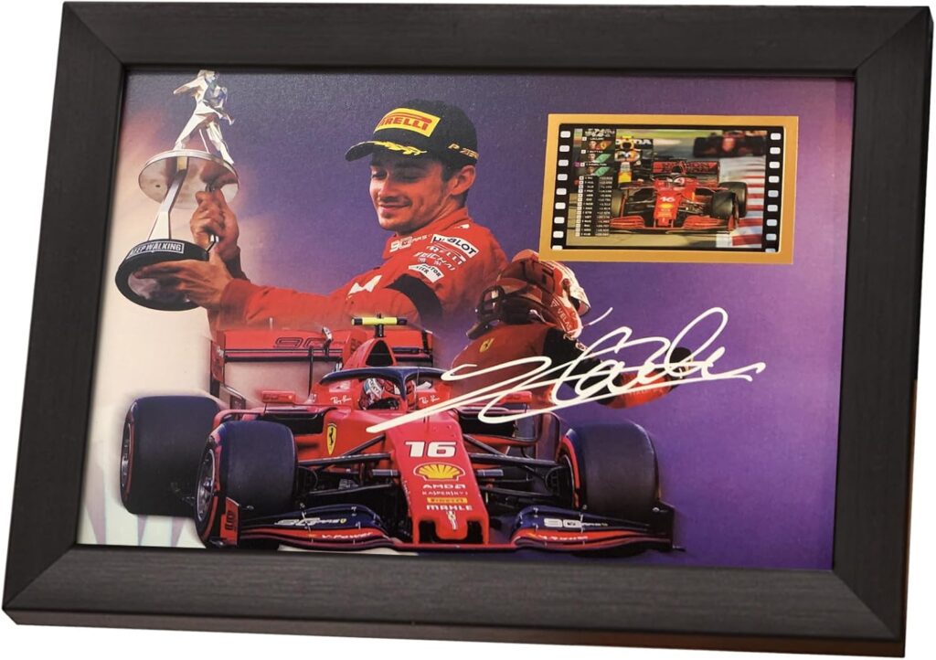 veratwo Signed Leclerc Poster Framed Photo Gift 8×6 Inches,with 1x 35mm Film Display,Cool Formula One F1 Racing Memorabilia Gifts for Charles Leclerc Fans