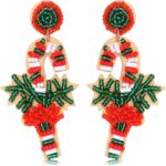 Christmas Beaded Earrings Handmade Candy Cane Snowman Gingerbread Man Drop Dangle Earrings Festive Holiday Beaded Earrings Jewelry for Women Girl Gift Multicolor