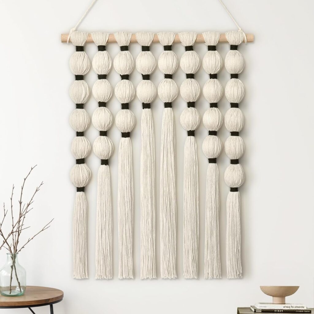 Weldomcor Macrame Wall Hanging Boho Woven Tapestry, Bohemian Home Wall Art Decor Chic Modern Aesthetic Handmade Beige Yarn Decoration for Living Room Bedroom Dorm Office Nursery Backdrop 16.5″Wx22”L
