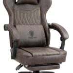 Dowinx Gaming Chair Breathable PU Leather Gamer Chair with Footrest Massage Lumbar Support, Big and Tall Ergonomic Reclining Computer Chair with Pocket Spring Cushion for Adults Teens (Brown)