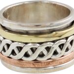 NOVICA Artisan Handmade .925 Sterling Silver Meditation Spinner Ring Copper Brass from India ‘Spinning Braid’