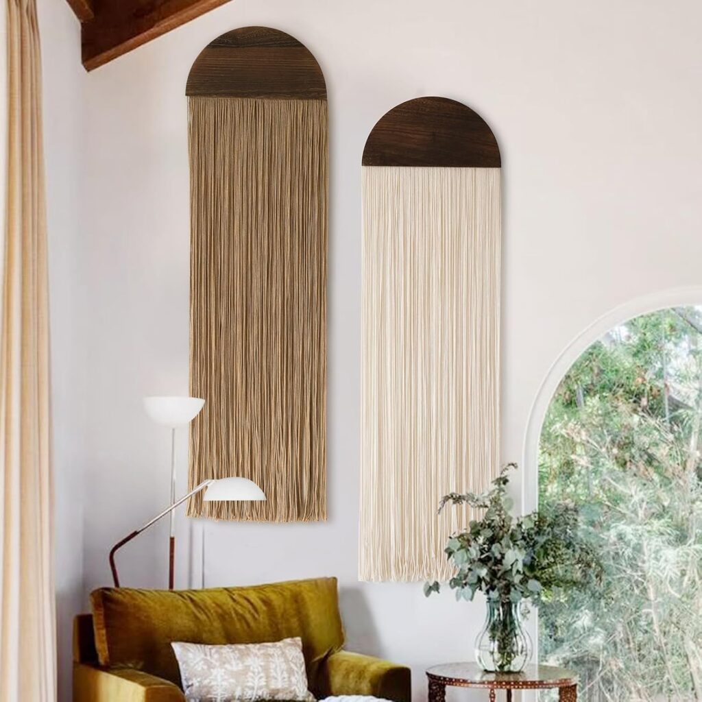 2 Pcs Macrame Wall Hanging Boho Wall Decor Handmade Macrame Art Tapestry Wedding Macrame Backdrop 13.7″ W x 51″ L for Living Room Bedroom Headboard Decor