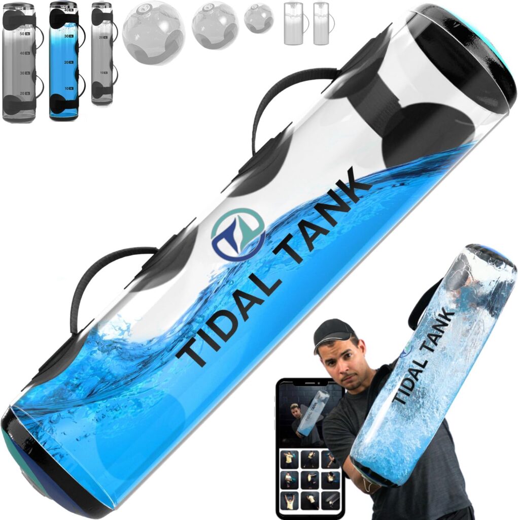 Tidal Tank Tube – The Original Aqua Bag – Water Weight Bag up to 79 lbs – Adjustable Workout Sand Bags Weights Alternative – Portable Sandbag Fitness Equipment Set, Home Exercise Gym – Including App