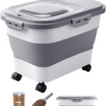 20-23 Lbs Dog Food Storage Container – Collapsible Dog Food Container with Attachable Casters and Scoop,Travel Silicone Bowl, Pet Food Storage Containers to Keep Dry Food Fresh,Easy to Move