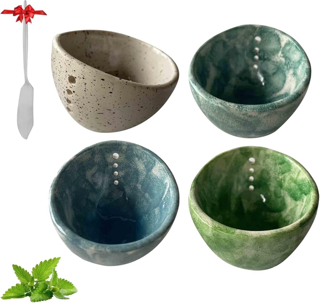 Pottery Herb Stripper Bowl, Handmade Ceramic Herb Stripper Bowl With Various Hole Sizes,Efficient And Quick Leaf Removal for Separating Stems(E)