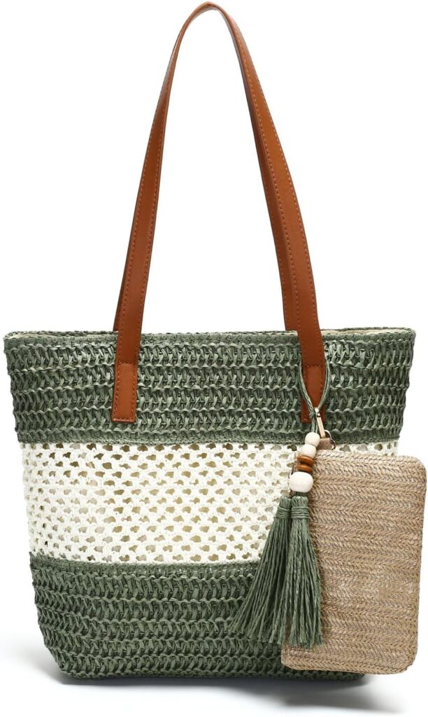 Beach Straw Bags for Women, Summer Travel Bag Woven Straw Purse, Handmade Clutch Beach Tote Bag Shoulder Handbags