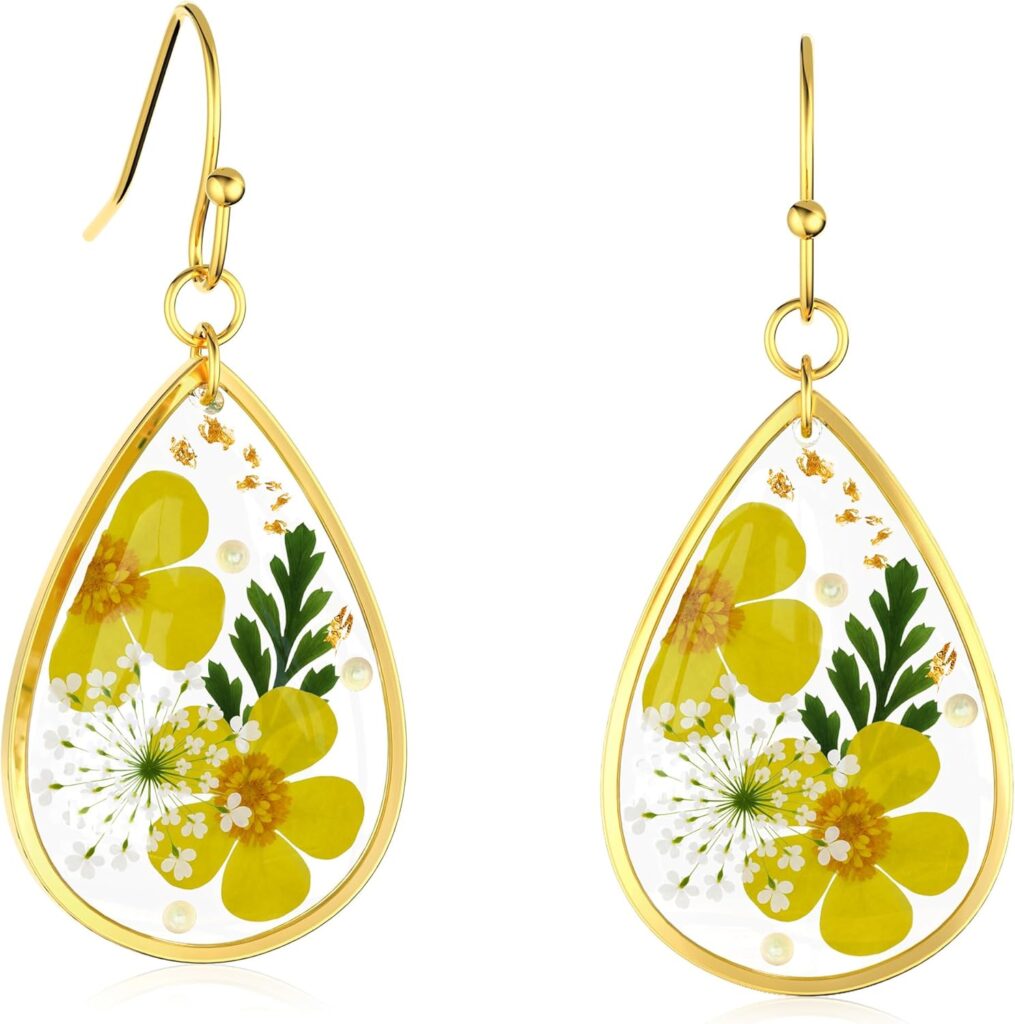 Pressed Flower Earrings Daffodils Pressed Wildflower Earrings Handmade Earrings Dry Flower Earrings Personalized