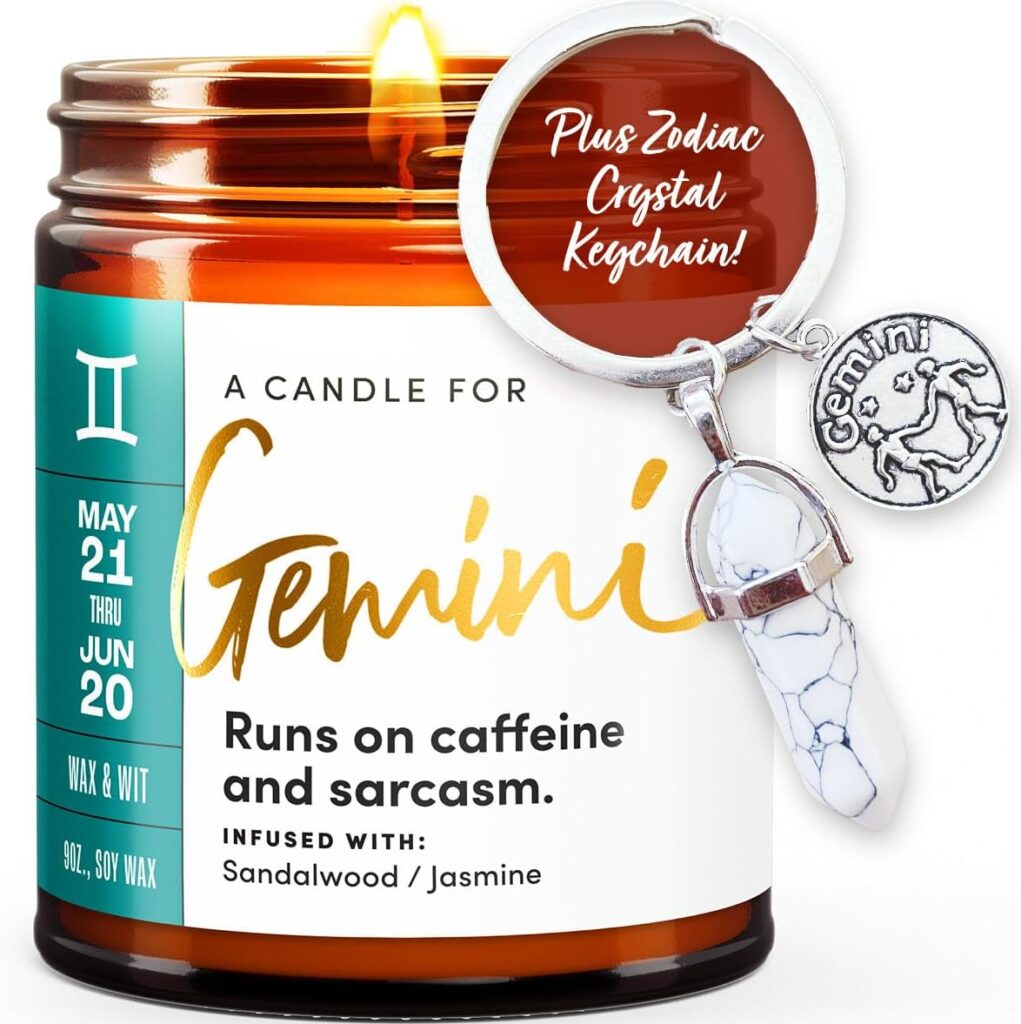 WAX & WIT Gemini Gifts for Women, Zodiac Gifts for Women, Astrology Gift for Woman, Zodiac Candles, Gemini Candle, June May Birthday Gift for Woman, Astrology Candle – 9oz
