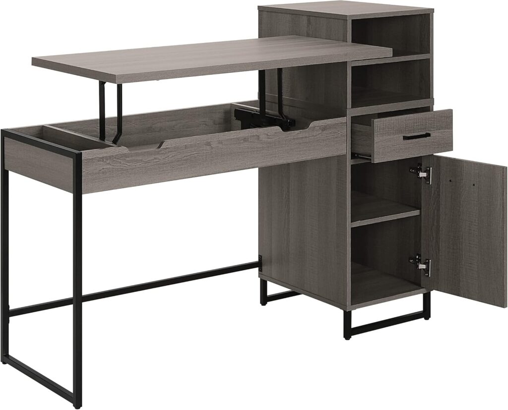 OSP Home Furnishings Hagney Lane Worksmart Sit-to-Stand Desk with 3 Adjustable Positions and Extra Shelves, Farm Oak