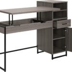 OSP Home Furnishings Hagney Lane Worksmart Sit-to-Stand Desk with 3 Adjustable Positions and Extra Shelves, Farm Oak