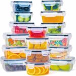 32 Piece Food Storage Container with Lids (16 Containers + 16 Lids) – Plastic Food Containers with Lid, Airtight Leak Proof Snap Lock, BPA Free Storage Containers