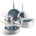 GreenPan Treviso 10 Piece Cookware Set, Non-Toxic PFAS-Free Stainless Steel Ceramic Nonstick Coating, Induction Suitable, Pots, Pans Lids, Sauté & Saucepans, Multi Clad, Dishwasher & Oven Safe