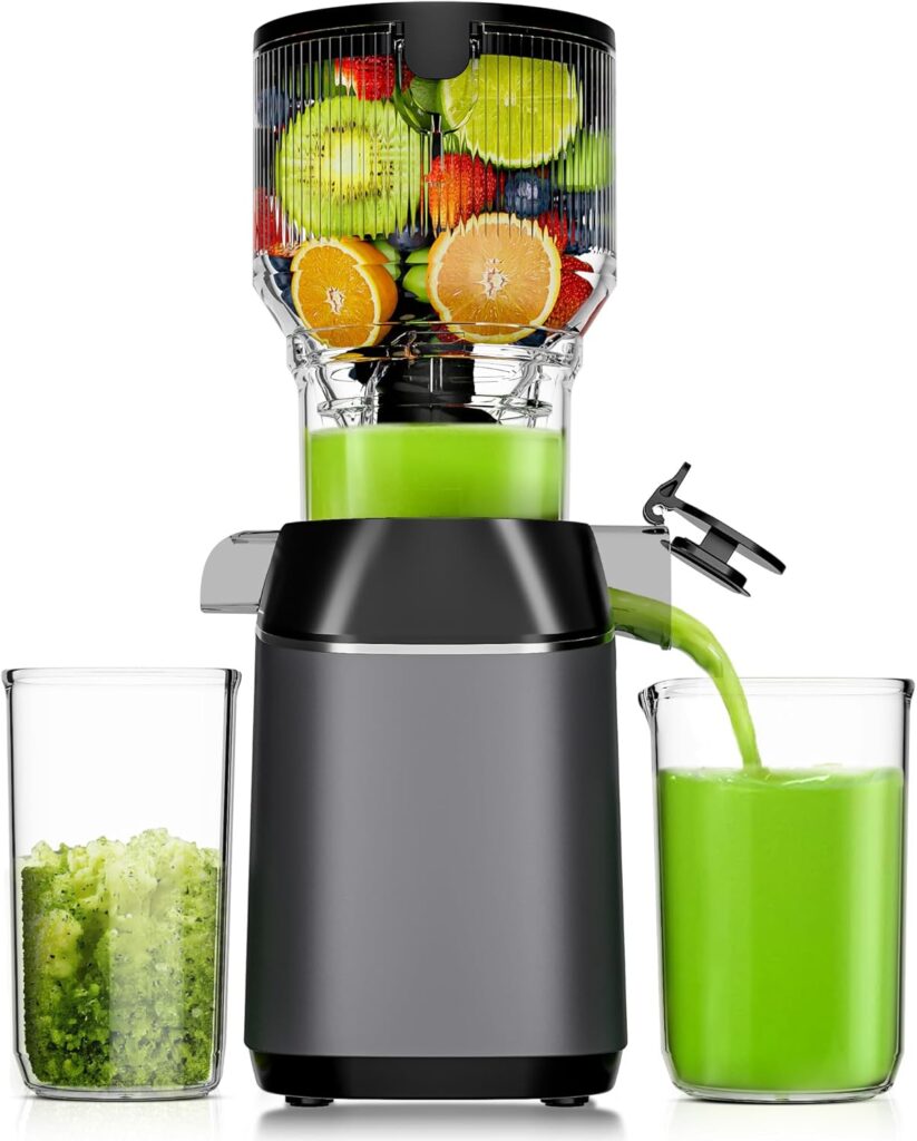 EUHOMY Juicer Machines, Cold Press Juicer with 5.8″ Extra Large Feed Chute Fit Whole Fruits & Vegetables,Easy to Clean, High Juice Yield, BPA Free