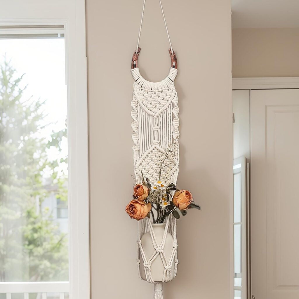 Copper Horseshoe Wall Decor, Western Style, Macrame Hanging Plant Hanger, Decorative Handmade Holders for Horse and Boho Lover