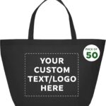 DISCOUNT PROMOS Custom Southern Style Grocery Tote Bags Set of 50 – Personalized Bulk Pack, Reusable Grocery & Shopping Bags – Great for Travel, Carry on Bag, Business Promotions – Black – 20″X13″X8″
