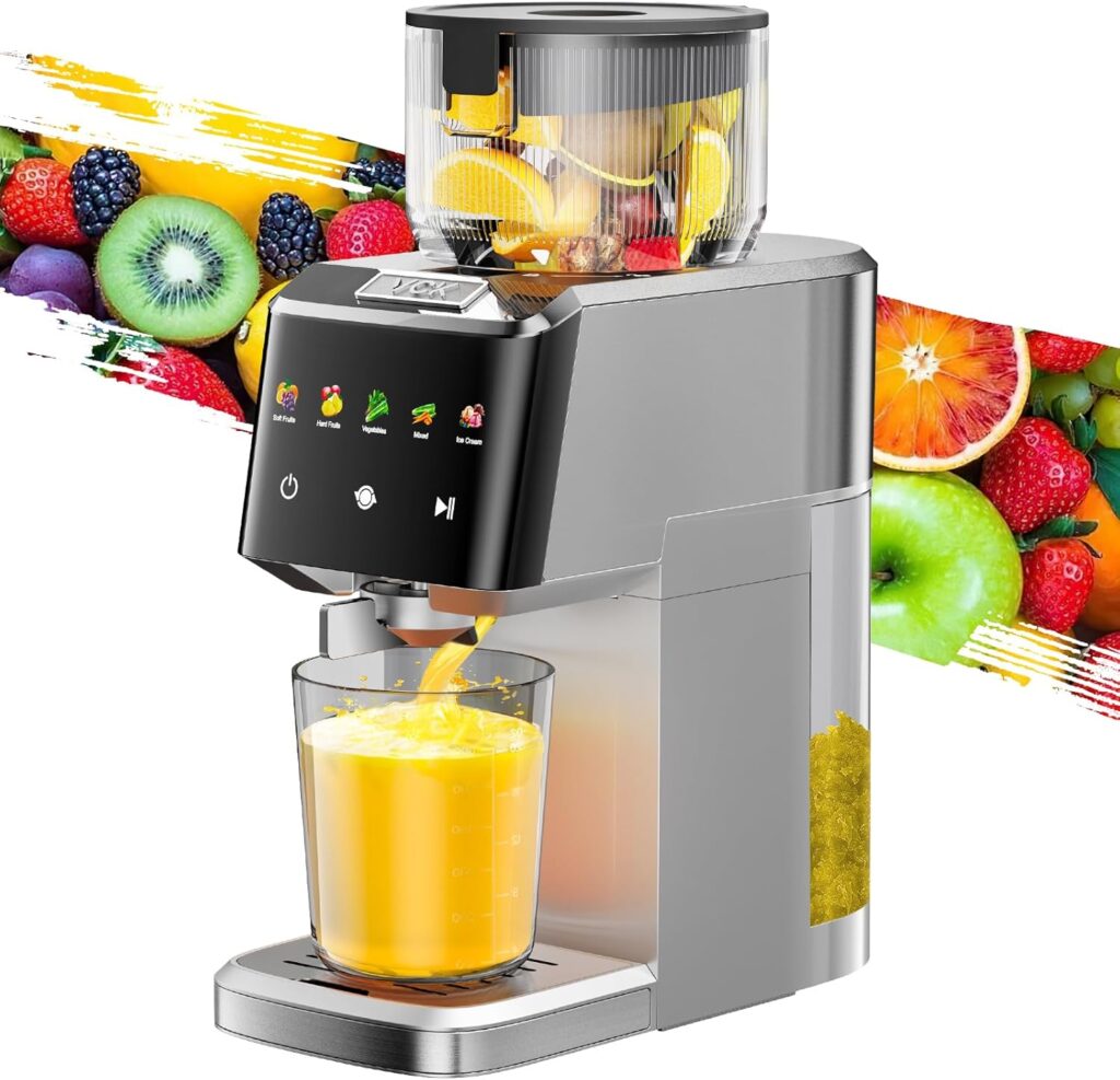 Cold Press Juicer – Large 5.12″ Feed Chute,Easy to Clean,Slow Masticating Juicer for Nutrient Retention,Quiet 250W Motor,High Juice Yield,Leakproof – Fruits,Vegetables & Leafy Greens-Silver