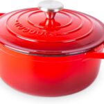 Cast Iron Dutch Oven with Lid – Non-Stick Ovenproof Enamelled Casserole Pot – Sturdy Dutch Oven Cookware – Red, 3.1-Quart, 22cm – by Nuovva