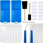 Mister Rui Paint Roller Kit, 25 Pack, 2 Inch Foam Paint Roller, Small Paint Rollers, Paint Roller Tray Liners, Sponge Brush with Plastic Sheeting, Mini Rollers for Painting Furniture