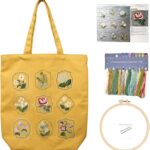 FONNUY Canvas Tote Bag Crewel Embroidery Kit, DIY Craft Kits Pre-Marked Pattern Bag Easy for Audlt Beginners, 15 x 13” (Yellow)