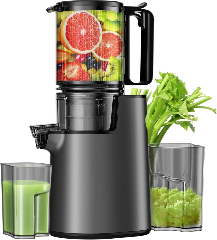 Cold Press Juicer, Juicer Machines with 5.4″ Wide Feed Chute for Juice Extractor, Professional Slow Masticating Juicer for Whole Vegetables & Fruits with High Juice Yield, Easy to Clean (Black)