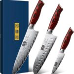 HOSHANHO 3 Pieces Damascus Kitchen Knife Set Ultra-Sharp Knives Set, Professional Chef Knife Set With G10 Ergonomic Handle,Gift Box
