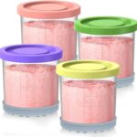 Containers Replacement for Ninja Creami Pints and Lids – 4 Pack, 16oz Cups Compatible with NC301 NC300 NC299AMZ NC290 Series Ice Cream Maker, Airtight Anti-slip