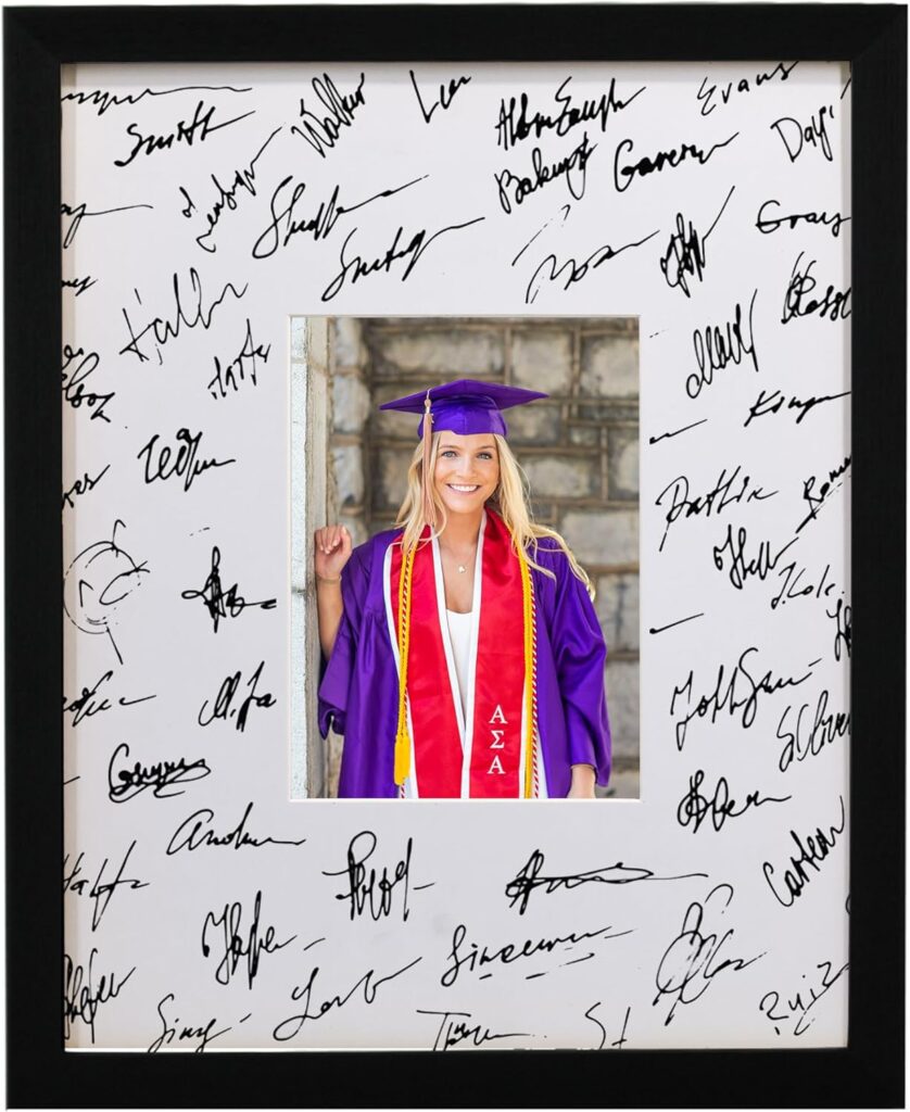 GraduatePro 11×14 Graduation Signature Board Picture Frame with 5×7 Mat for Wedding Birthday Guest Book Signing, Black with Off White Mat