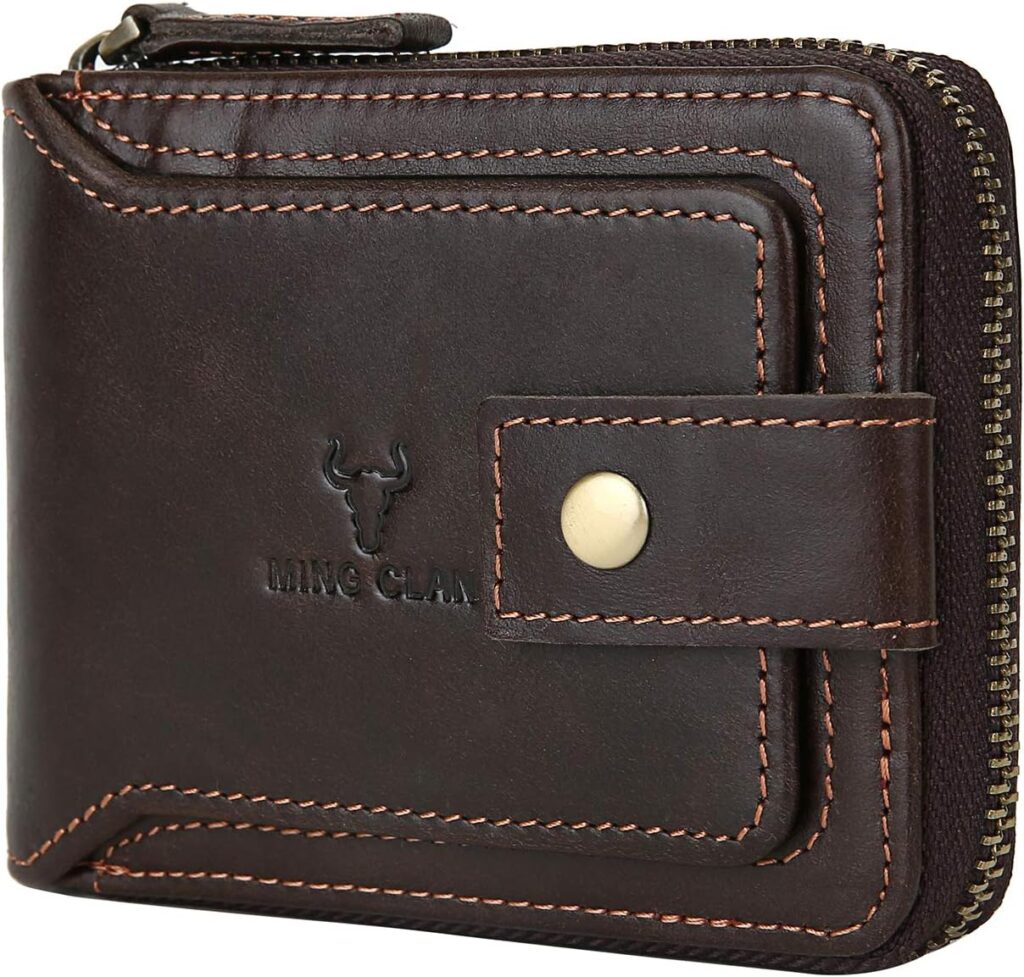 Zipper Wallet Men RFID Blocking Leather Bifold Wallets For Men – Flap ID Window Zip Coin Pocket Mens Zipper Wallets – Big Capacity Credit Card Travel Wallet