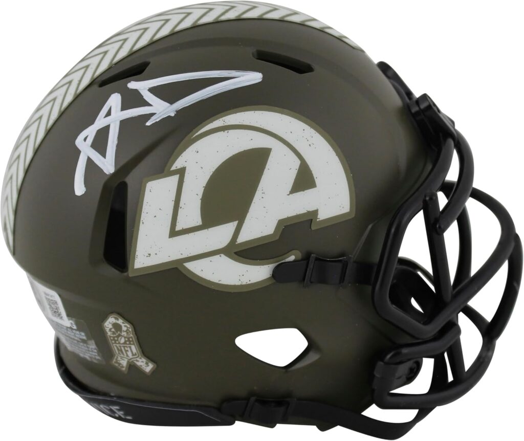 Rams Aaron Donald Authentic Signed Salute To Service Speed Mini Helmet BAS Wit