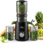 Nuovoware Cold Press Juicer 1.25”, 250W Masticating Juicer Machine Large Feed Chute Fit Whole Fruit Vegetable, High Juice Yield 2 Filters, BPA Free, Easy to Clean, Black
