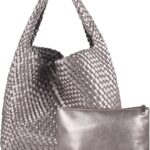 Woven Tote Bag For Women, Large Vegan Leather Handbag, Casual Shoulder Bag, Underarm Commuter Hobo Bag With Purse