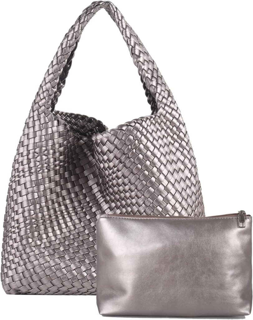 Woven Tote Bag For Women, Large Vegan Leather Handbag, Casual Shoulder Bag, Underarm Commuter Hobo Bag With Purse