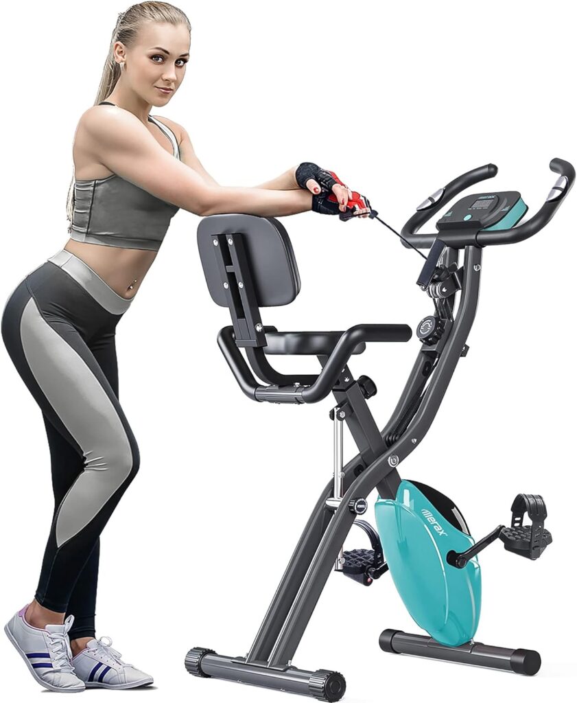 Merax Workout Bike For Home – 2 In 1 Recumbent Exercise Bike and Upright Indoor Cycling Bike Positions, 16 Level Magnetic Resistance Exercise Bike, Foldable Stationary Bike Machine, Fitness Bike