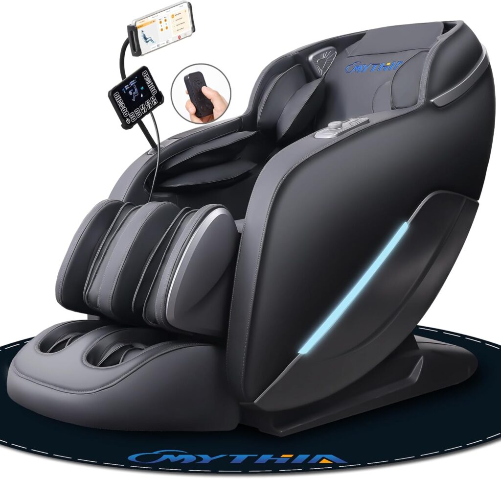 MYTHIA 2026 A303C Massage Chair, Full Body Zero Gravity Recliner with SL Track, Body Scan, 12 Auto Modes, Lumbar Heat, Bluetooth App, Wireless Charge, and Foot Rollers for Home and Office (Black)