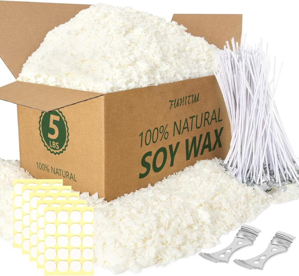 Soy Candle Wax for Candle Making 5 lbs Bag, Premium Natural Soy Wax Flakes, No additives and Pure, 100 Cotton Candle Wicks, 100 Wick Stickers, & 2 Centering Devices