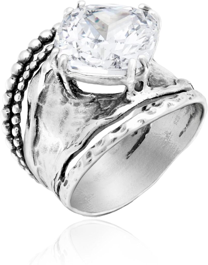 JEAN RACHEL JEWELRY 925 Sterling Silver Ring – Bold with Prong-Set Cubic Zirconia Vintage Design – Hypoallergenic, Lead & Nickel Free – Artisan Handcrafted Statement Rings for Women